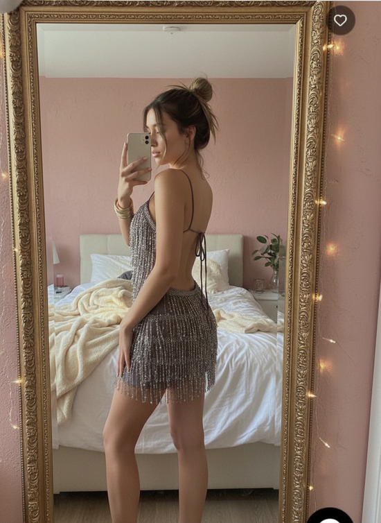1+1 FREE Rosy Drop Fringed Mini Dress 💕